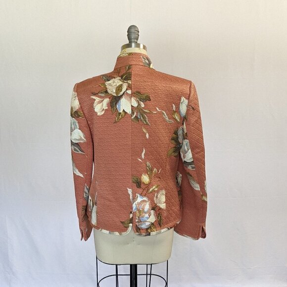 Ellen Tracy Neiman Marcus Floral Quilted Jacket Orange Tan 6 Vintage Preppy Work - Picture 3 of 11